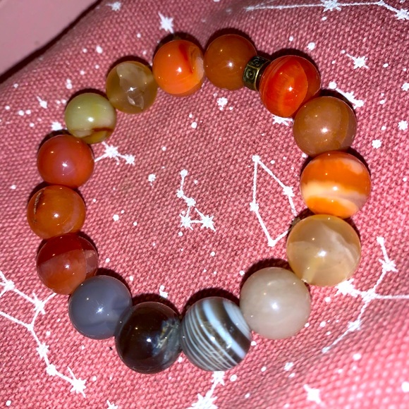 🧿2/$15🧿✋🏼Made Natural 12mm Botswana Agate Stone Bracelet w Brass Tie Cover - Picture 14 of 16